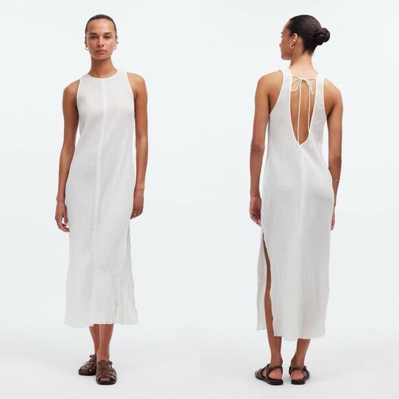 Madewell Open-Back Midi Cover-Up Dress Crinkle Cotton Lighthouse White NWT Sz M - Picture 1 of 9